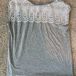 LOFT White and Gray Sleeveless Blouse with Lace